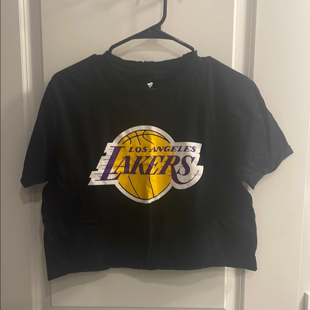 Los Angeles Lakers Black Crop Top - Distressed